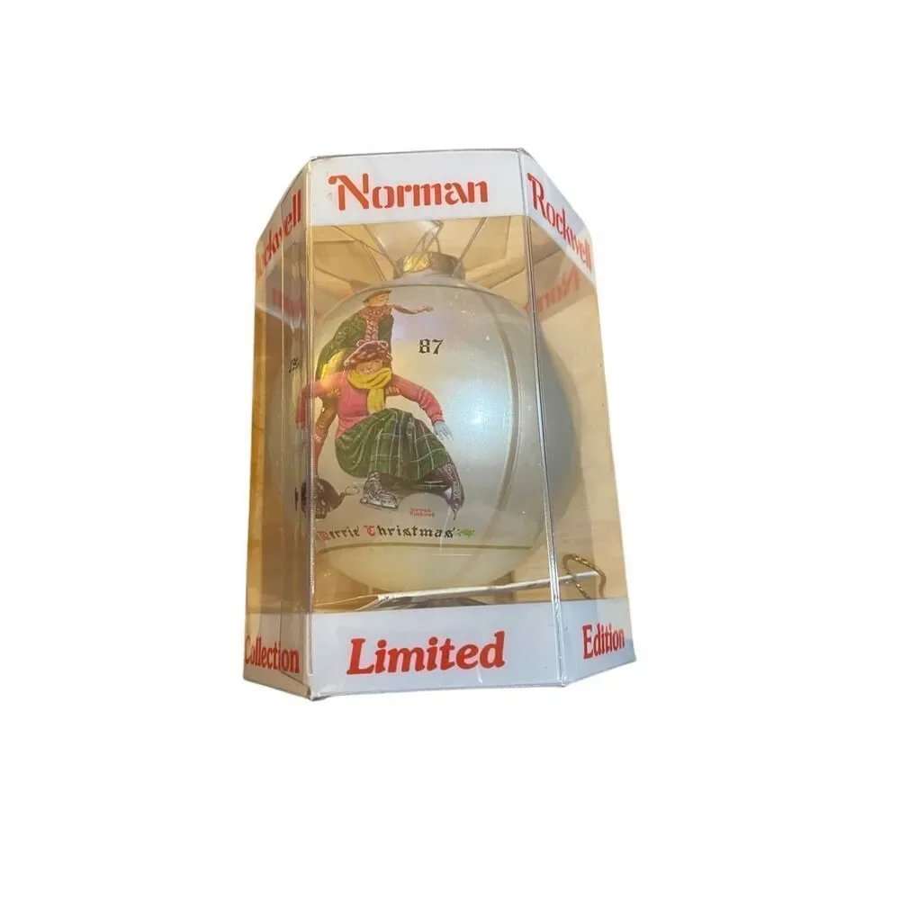 Vintage Norman Rockwell, 1987 skating glass ball ornament in box